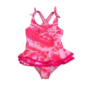 Hurley Pink‎ One Piece Swimsuit with Ruffled Skirt